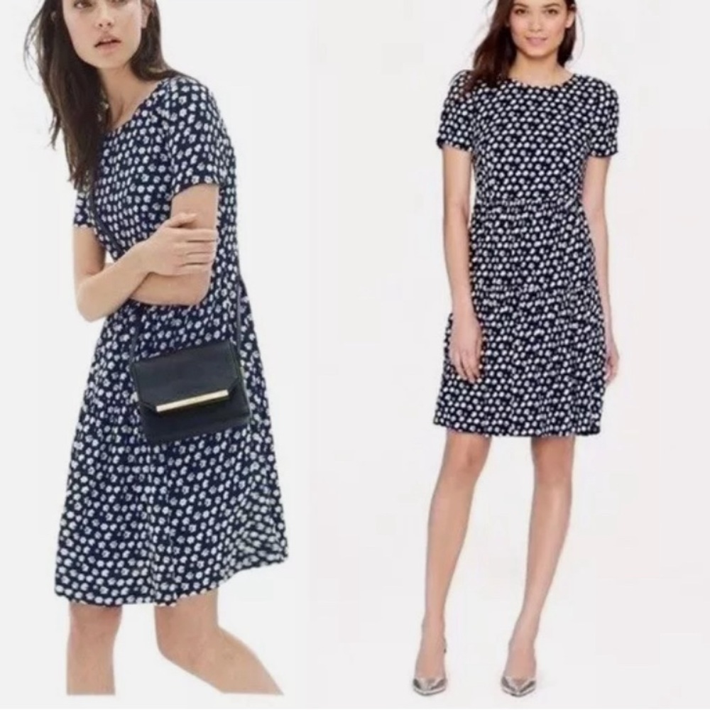 J.Crew navy white ditsy floral print short sleeve dress size 2